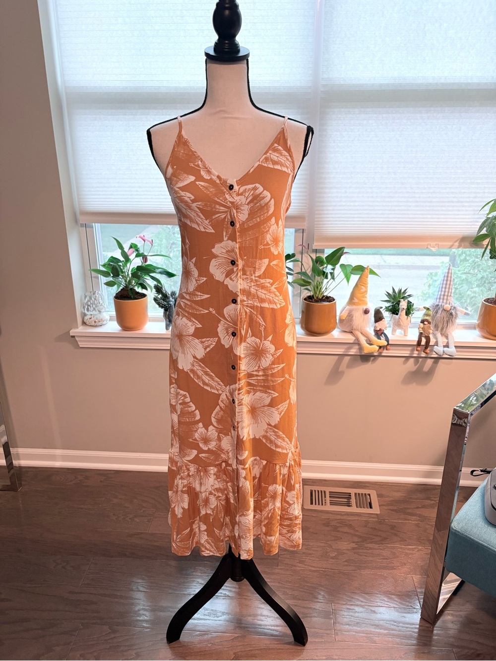 ✨Roxy (NWOT) Mustard Floral Button-Front Midi Dress Size S✨